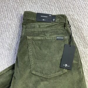 7 For All Mankind Mens The Straight Corduroy Pants Army Green Size 32 x 33 NWT